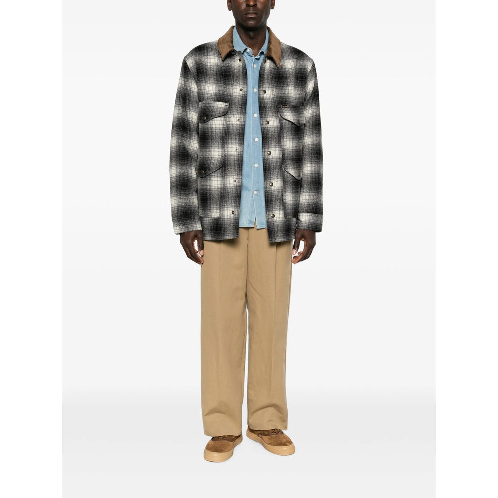 Check-Pattern Corduroy-Collar Jacket