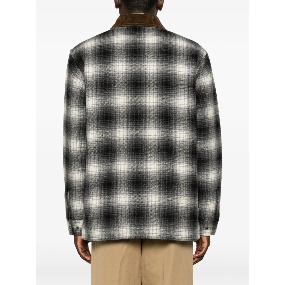 Check-Pattern Corduroy-Collar Jacket