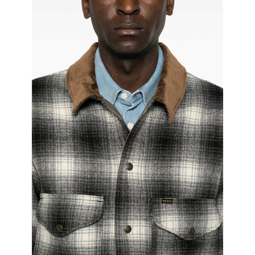 Check-Pattern Corduroy-Collar Jacket