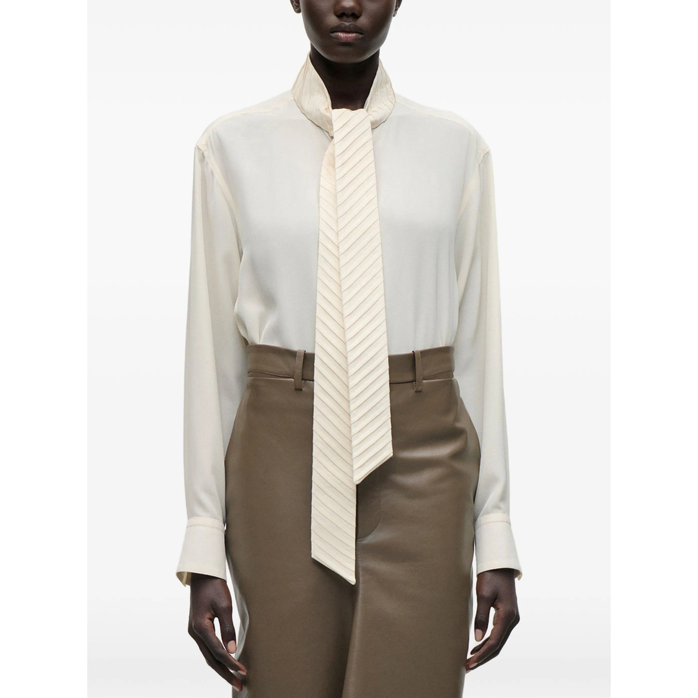 Pleated Scarf-Detail Blouse