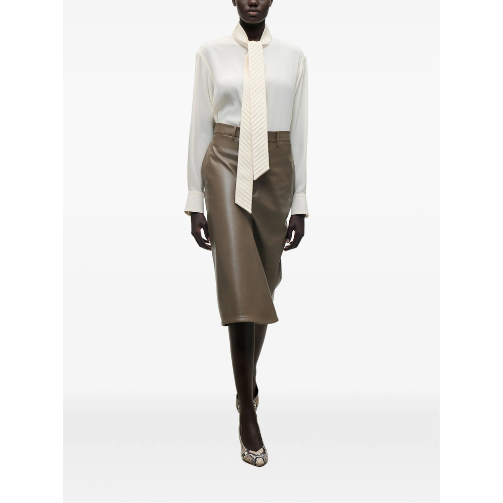 Pleated Scarf-Detail Blouse
