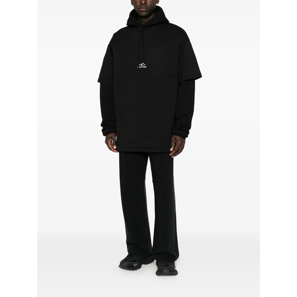 Logo-Print Layered-Sleeve Hoodie