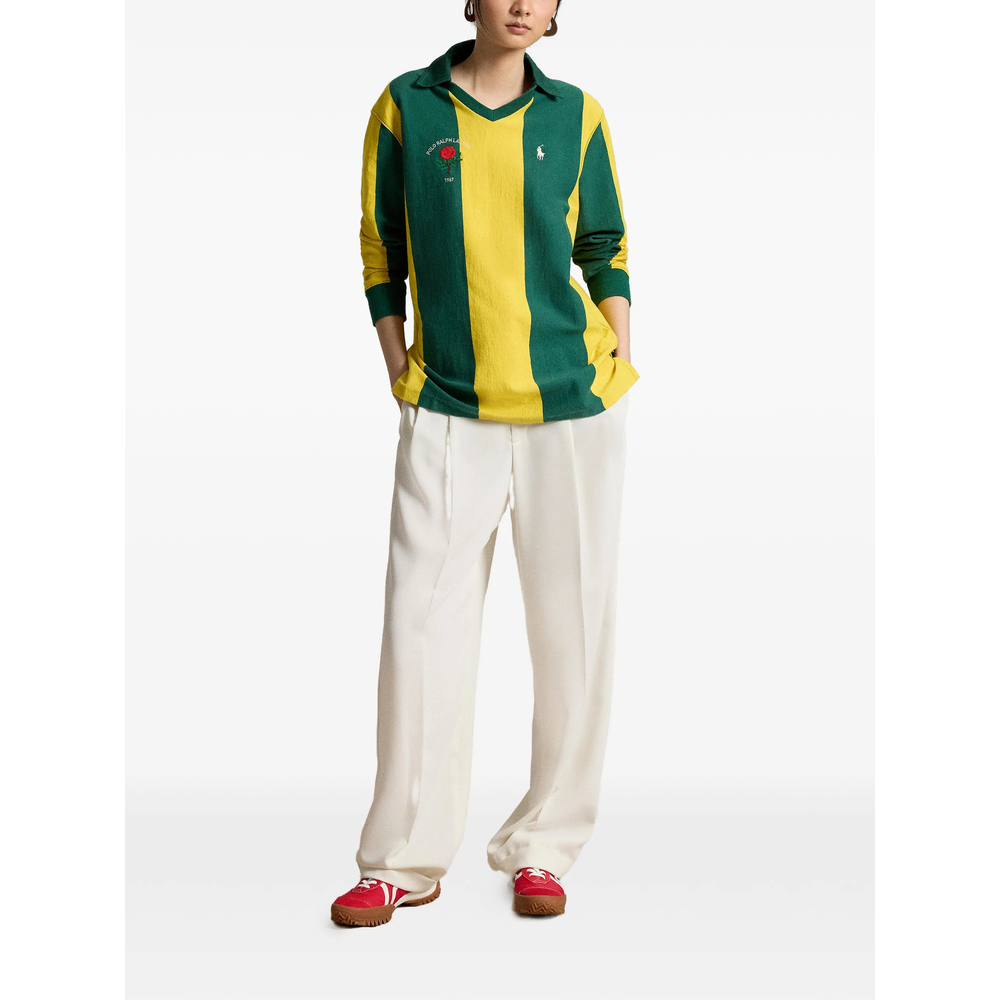 Striped V-Neck Polo Top