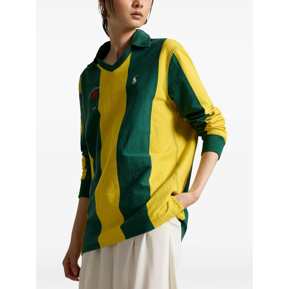 Striped V-Neck Polo Top