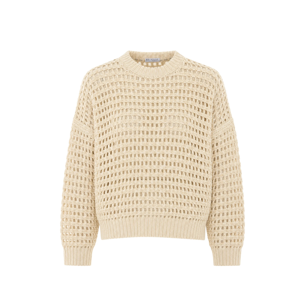 Brunello Cucinelli Sequin-embellished Open-knit Sweater In Neutrals