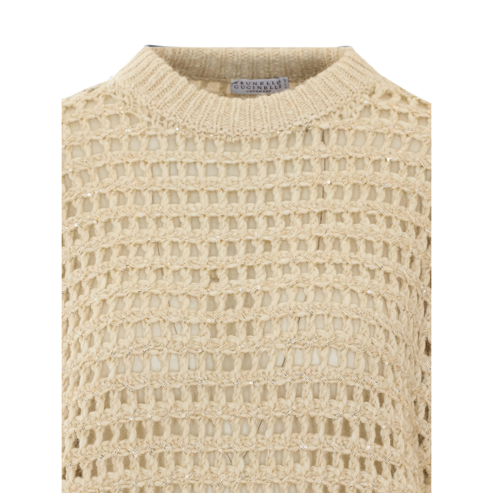 Sequin-Embellished Open-Knit Sweater