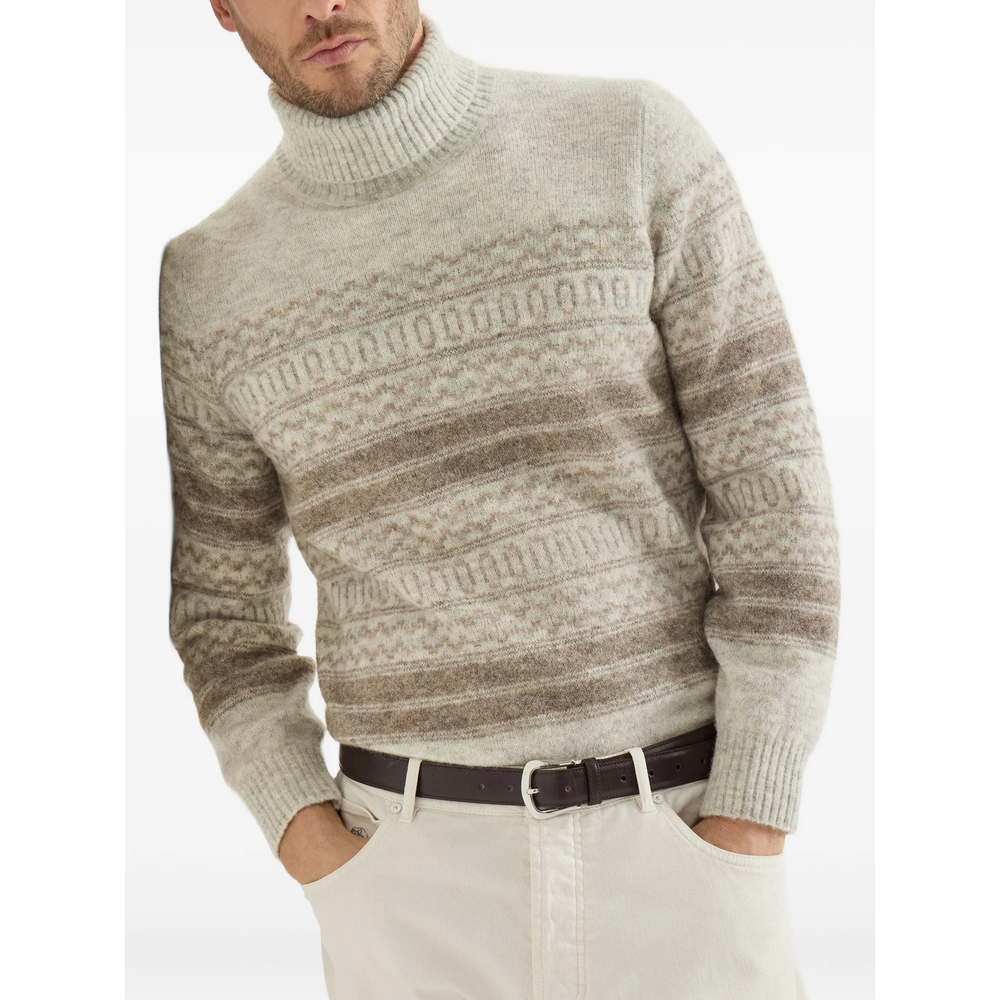 Alpaca Cashmere And Wool Nordic Jacquard Turtleneck Sweater