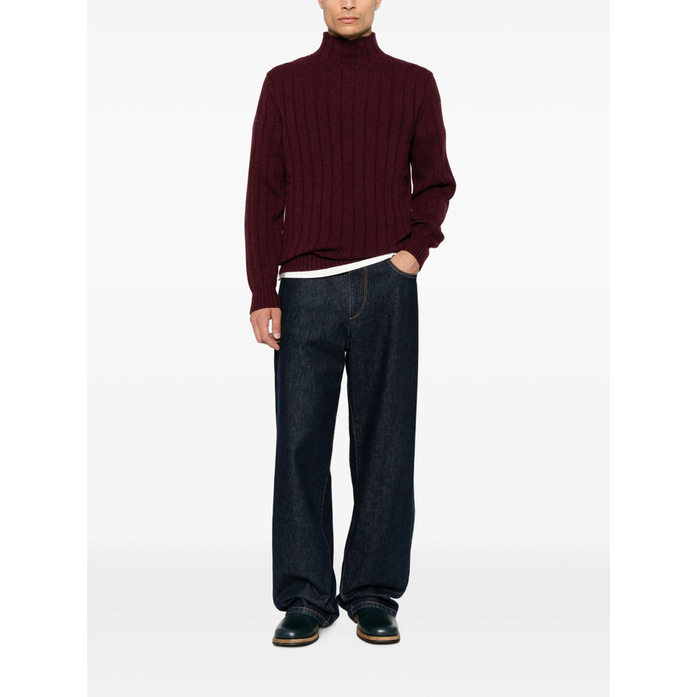 Ribbed-Knit High-Neck Sweater