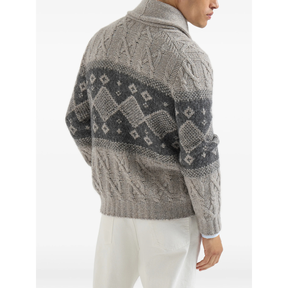 Virgin-Wool, Silk And Cashmere Chiné Cable-Knit Cardigan
