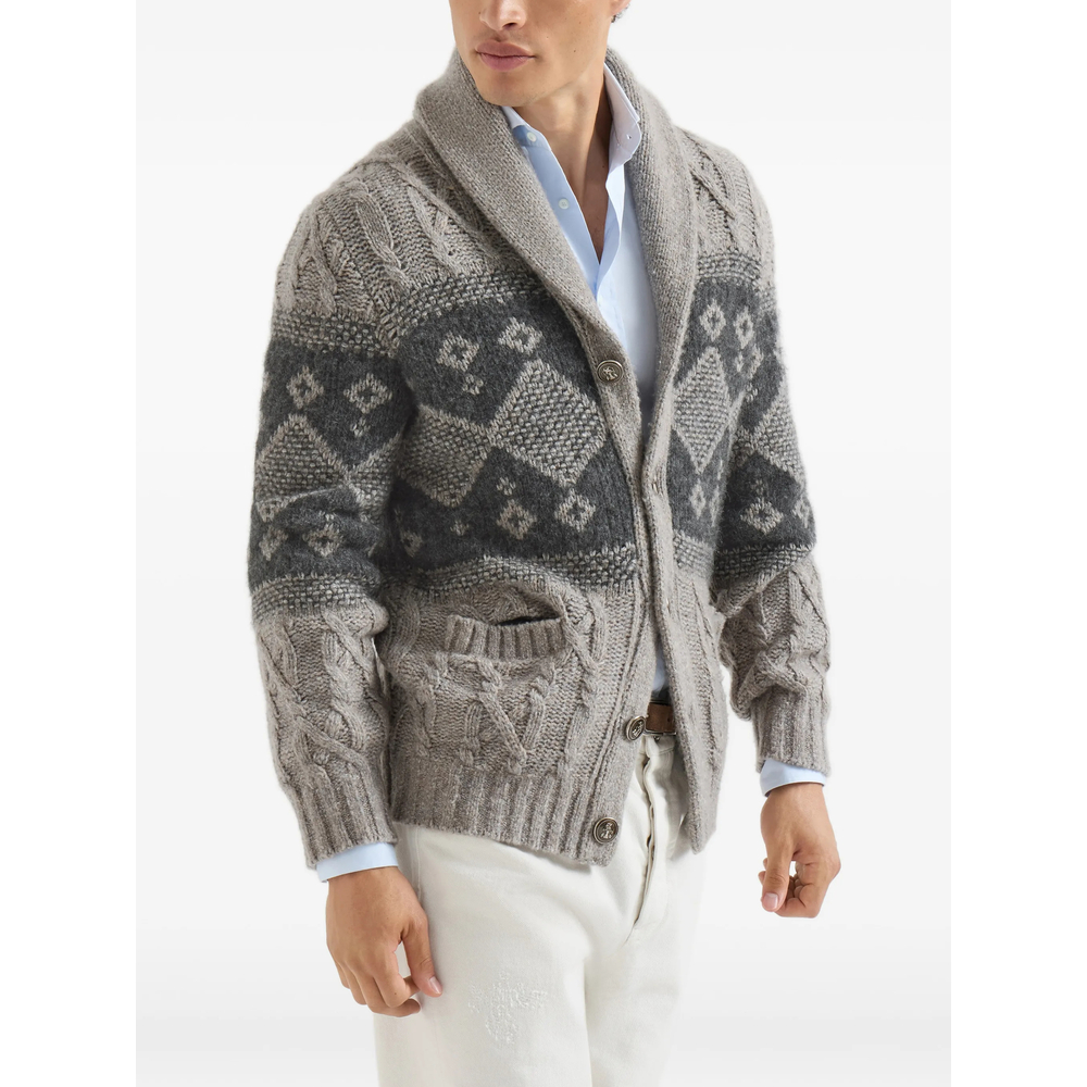 Virgin-Wool, Silk And Cashmere Chiné Cable-Knit Cardigan