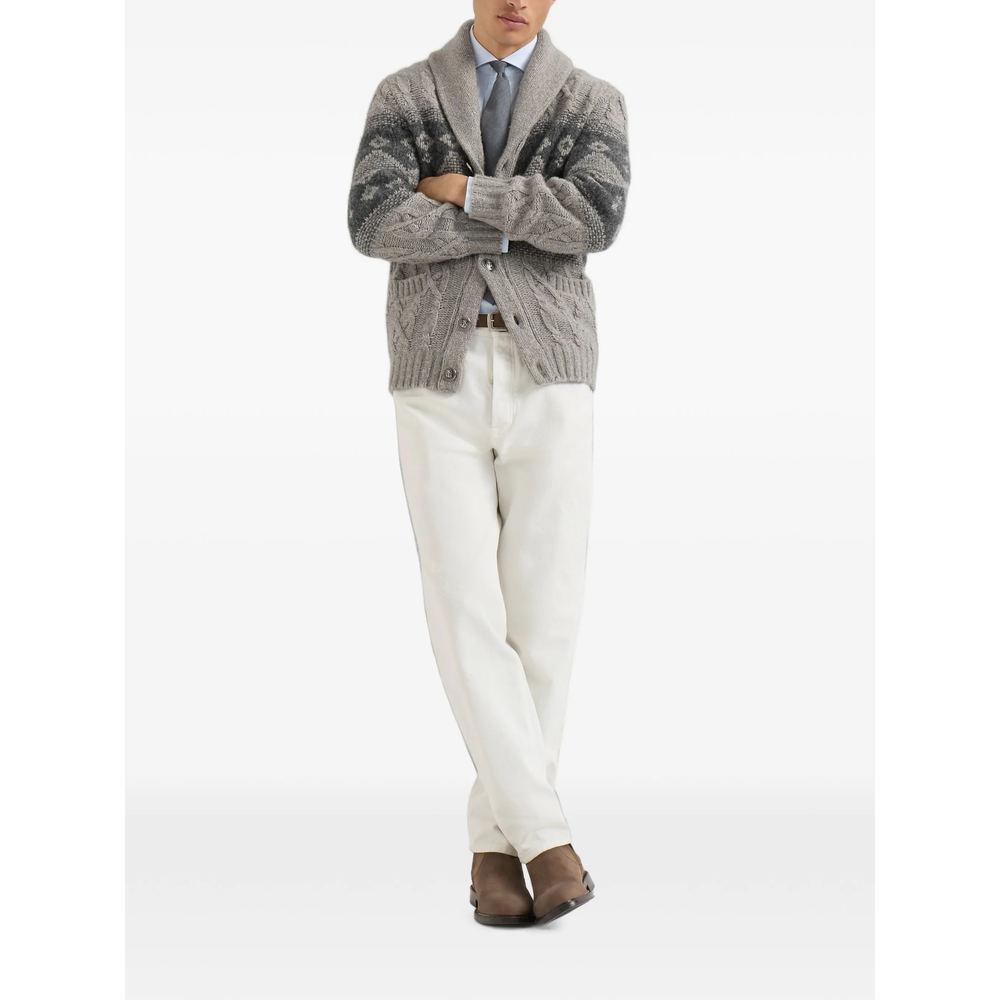 Virgin-Wool, Silk And Cashmere Chiné Cable-Knit Cardigan