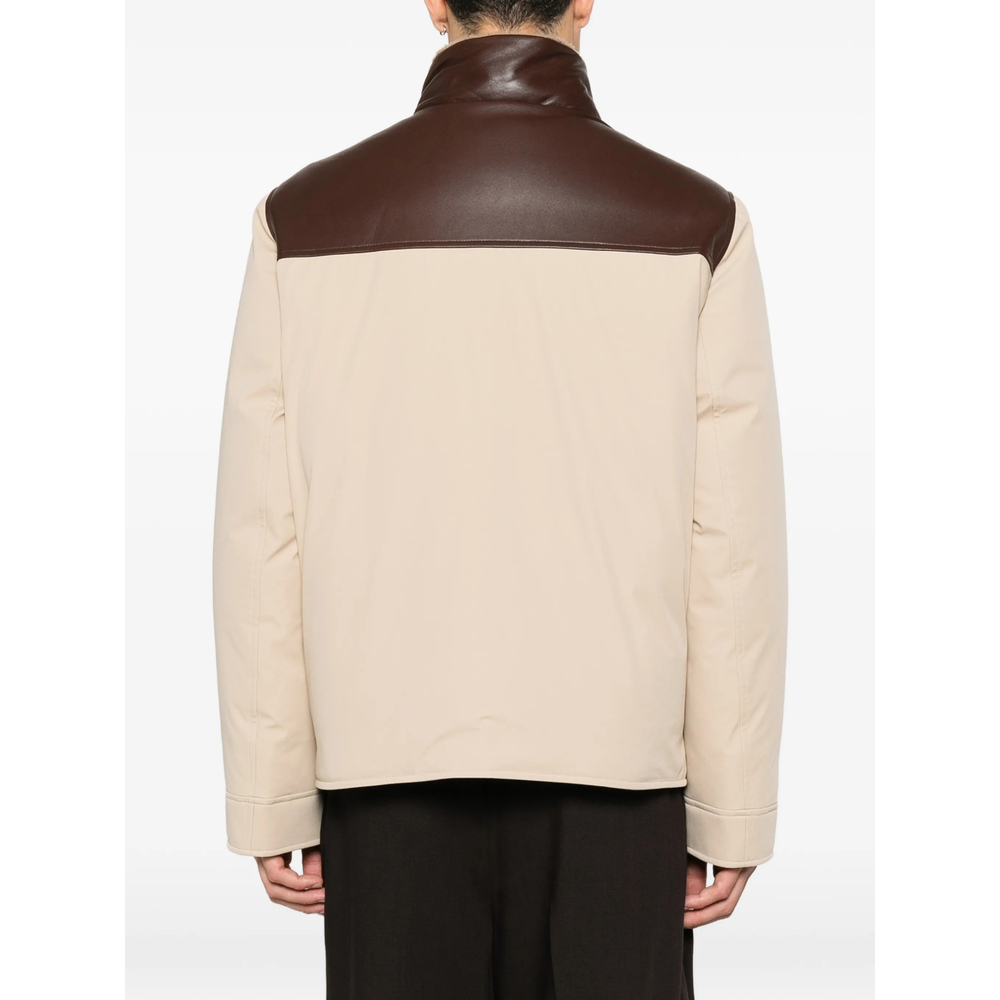 Shearling-Trim Leather-Yoke Jacket