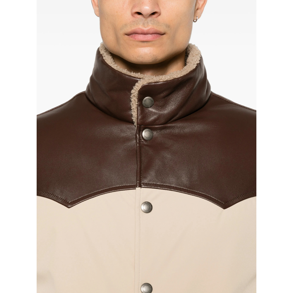 Shearling-Trim Leather-Yoke Jacket