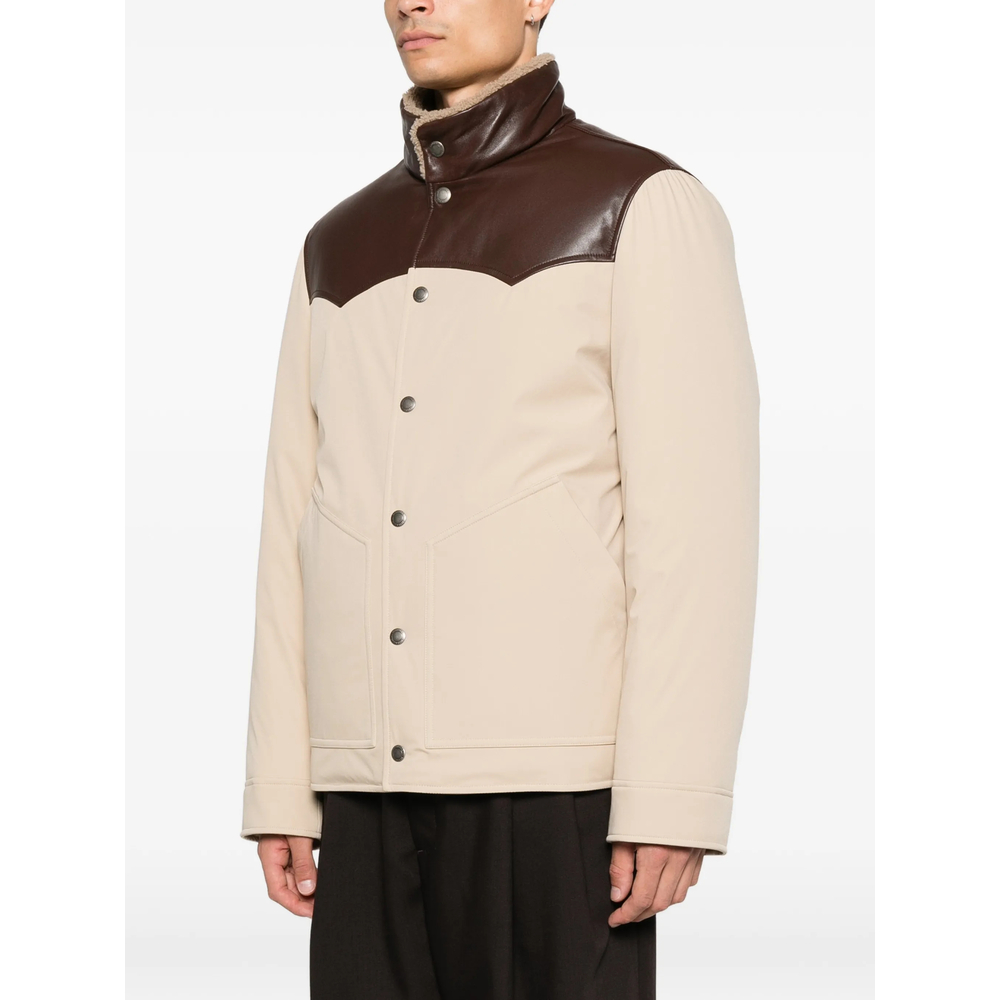 Shearling-Trim Leather-Yoke Jacket