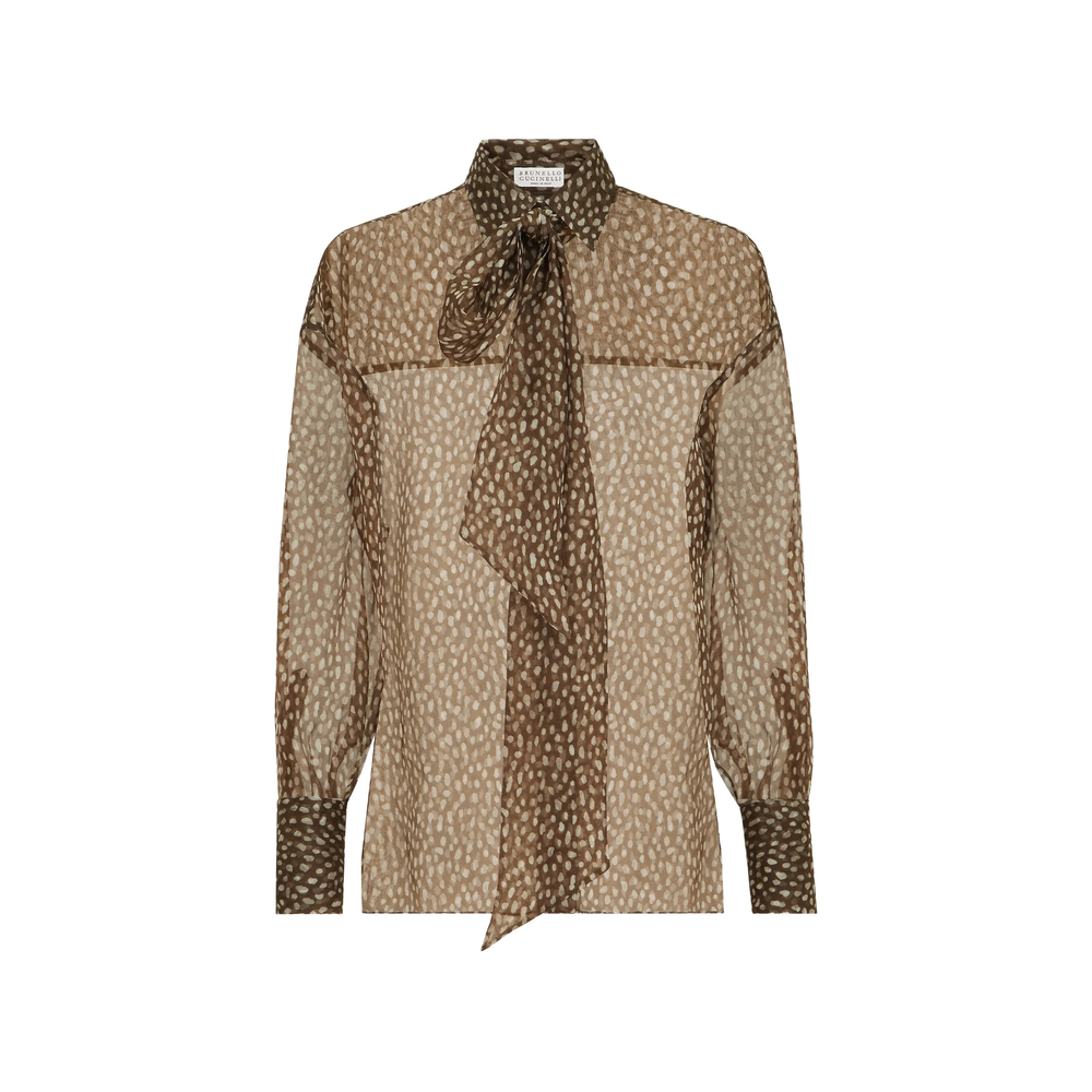 Brunello Cucinelli Dapple Silk Organza Shirt With Neck-tie