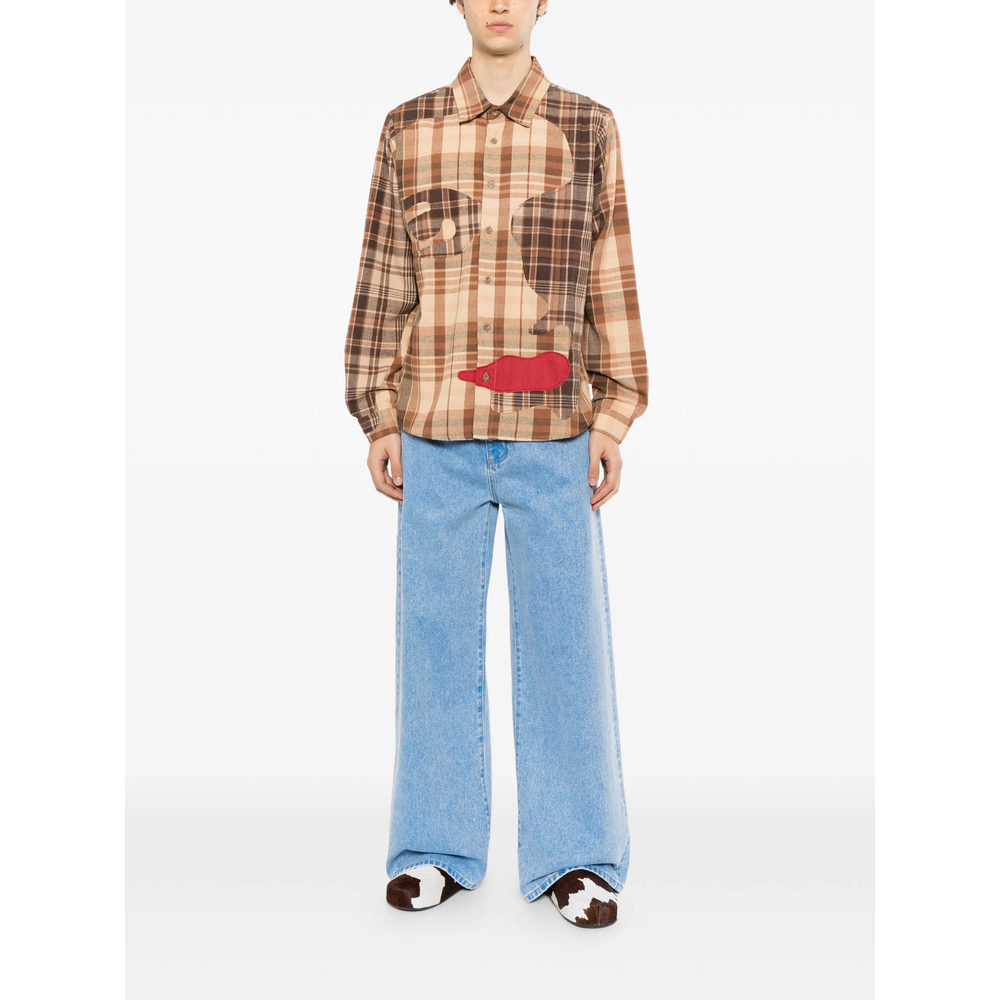 Check-Pattern Patchwork Shirt