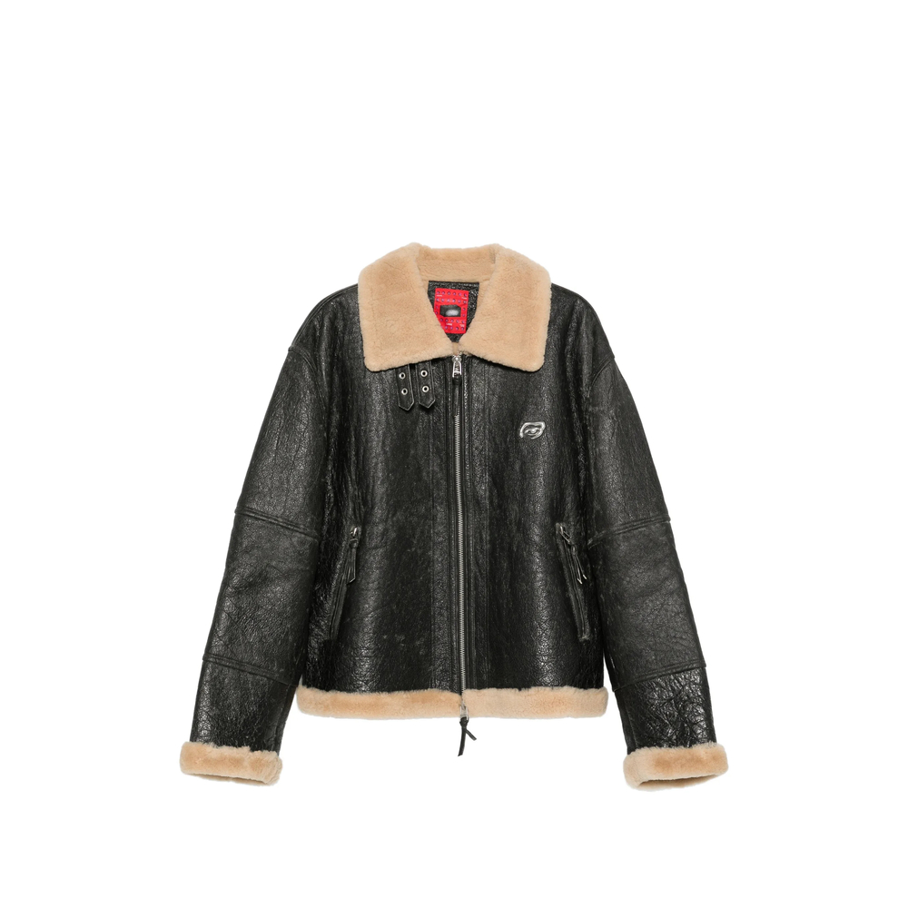 Graphic-Print Shearling-Trim Jacket