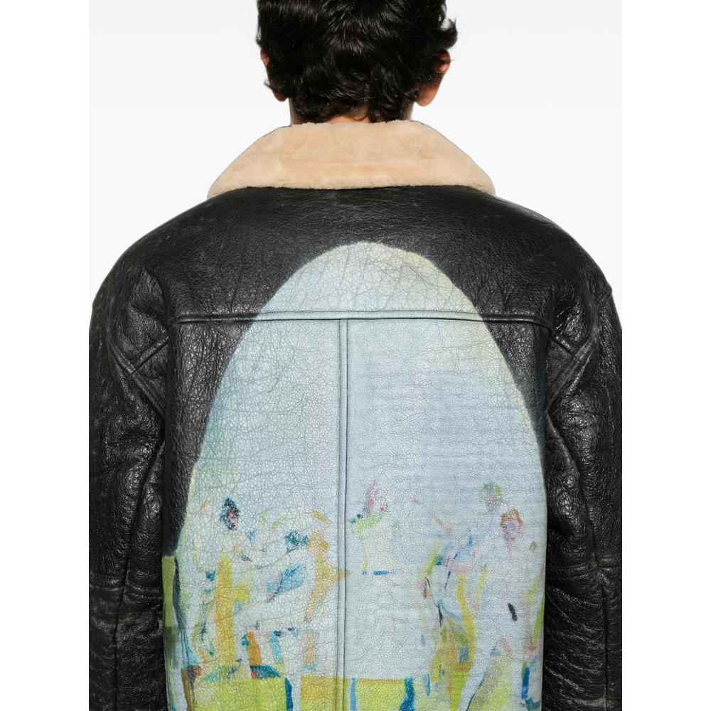 Graphic-Print Shearling-Trim Jacket