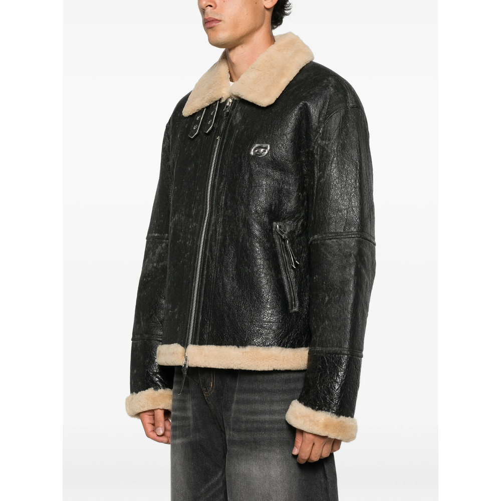 Graphic-Print Shearling-Trim Jacket