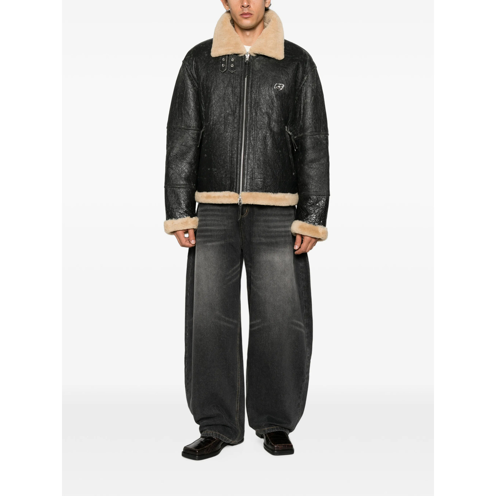 Graphic-Print Shearling-Trim Jacket