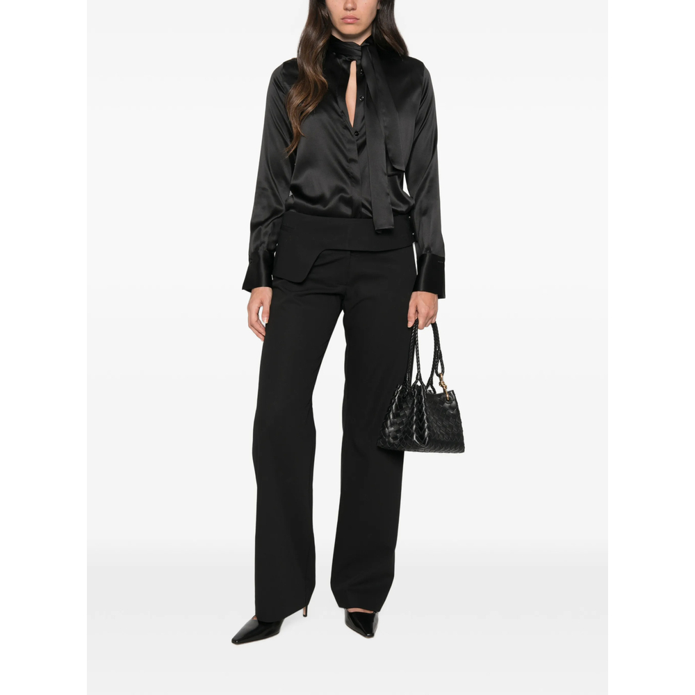 Pussy-Bow Silk-Satin Blouse