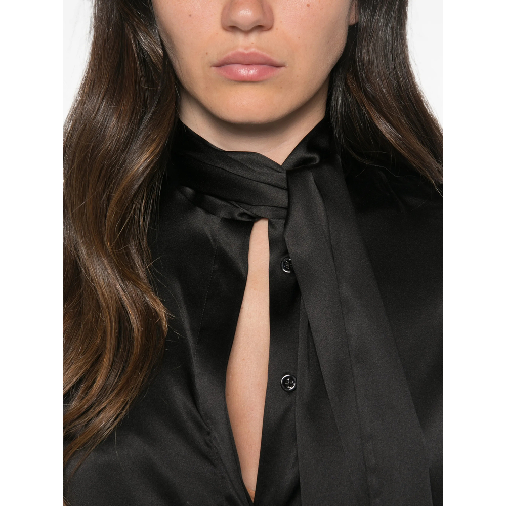 Pussy-Bow Silk-Satin Blouse