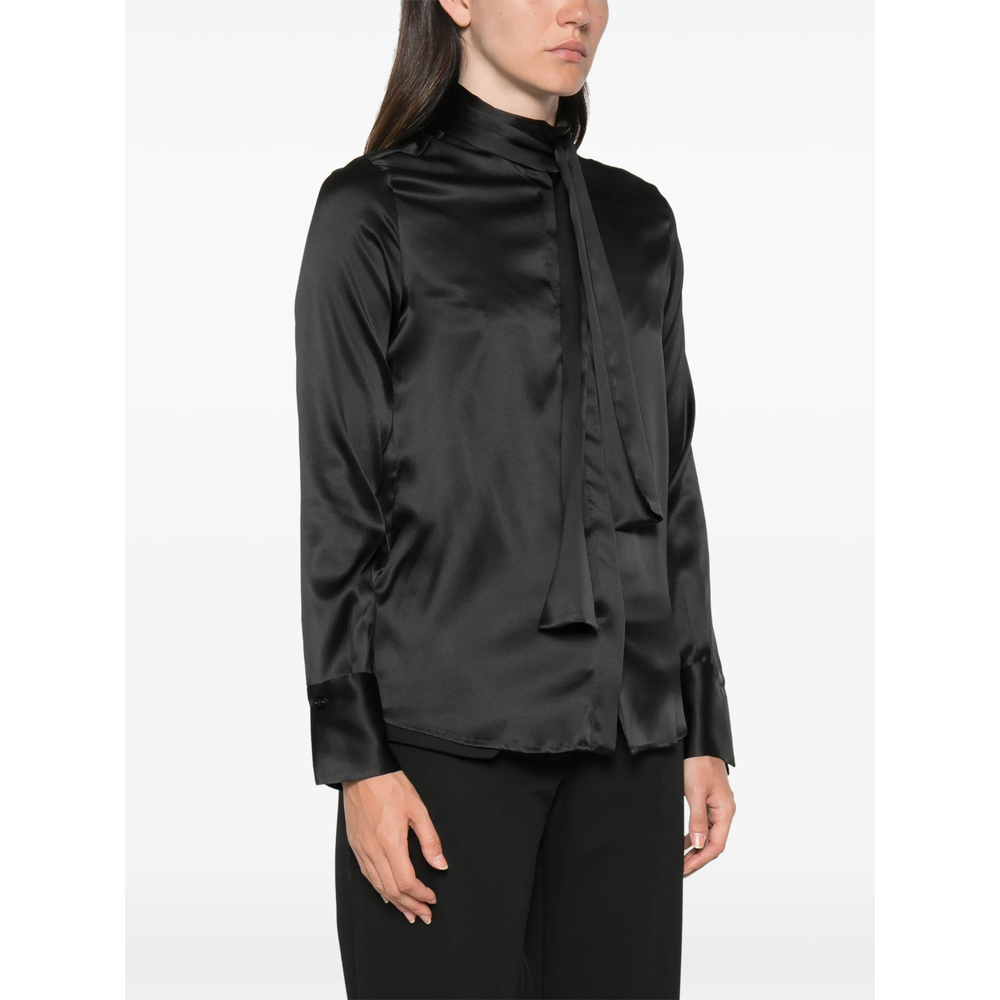 Pussy-Bow Silk-Satin Blouse