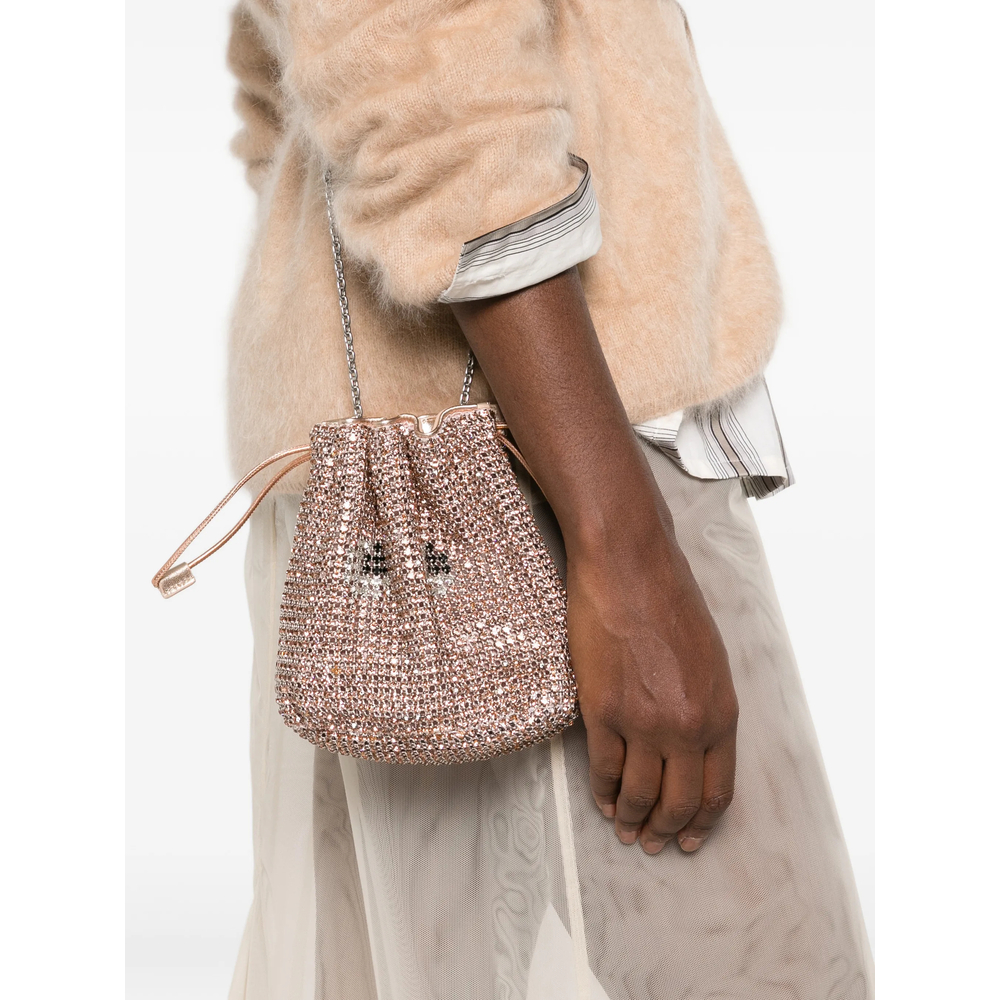 Crystal-Embellished Drawstring Shoulder Bag