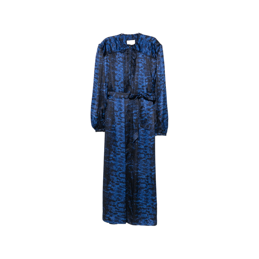 Isabel Marant Luada Abstract-print Belted Midi Dress In Blue/black