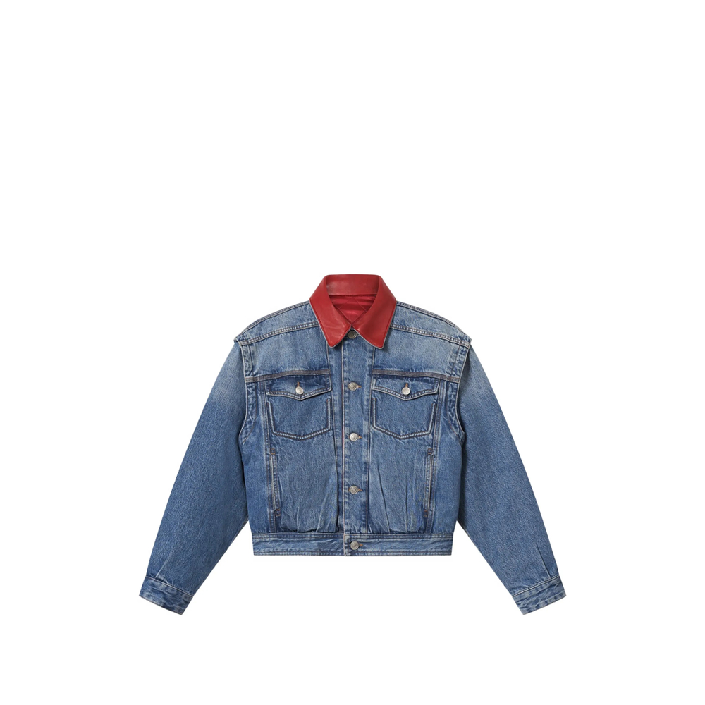 Isabel Marant Devyn Denim Jacket With Leather Collar