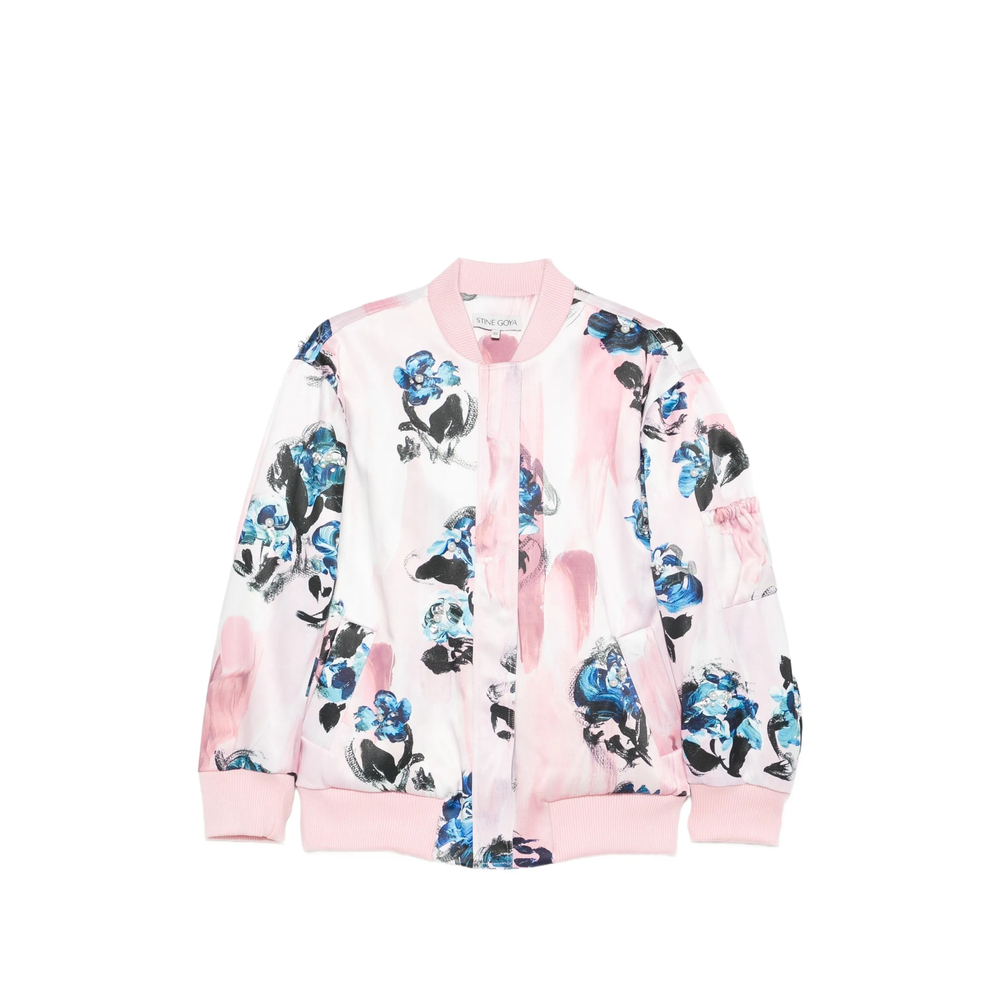 Floral-Print Faux-Pearl Bomber Jacket