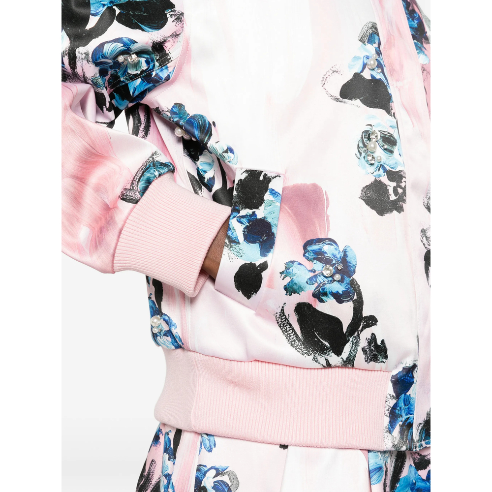 Floral-Print Faux-Pearl Bomber Jacket
