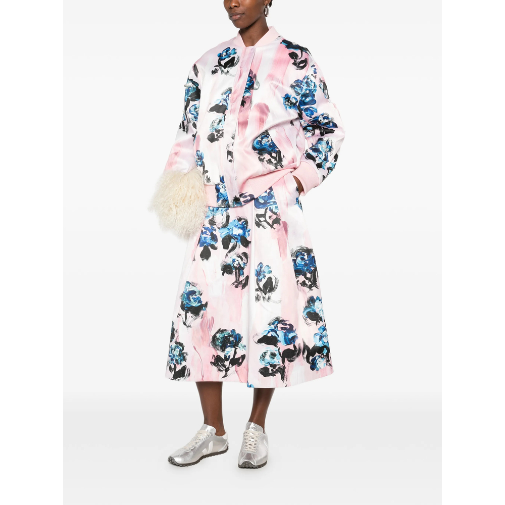 Floral-Print Faux-Pearl Bomber Jacket