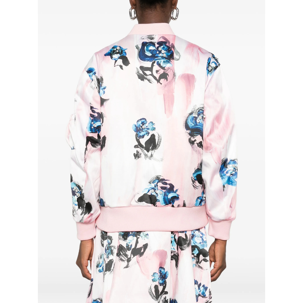 Floral-Print Faux-Pearl Bomber Jacket