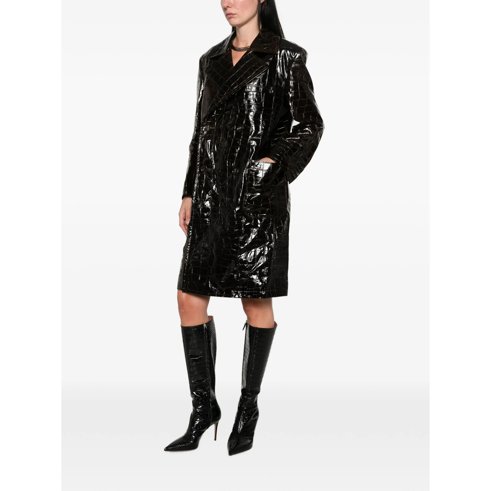 Croc-Effect Double-Breasted Coat