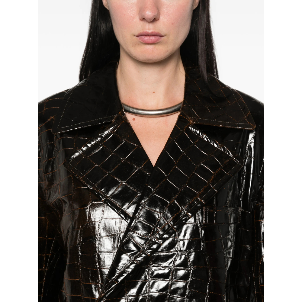 Croc-Effect Double-Breasted Coat