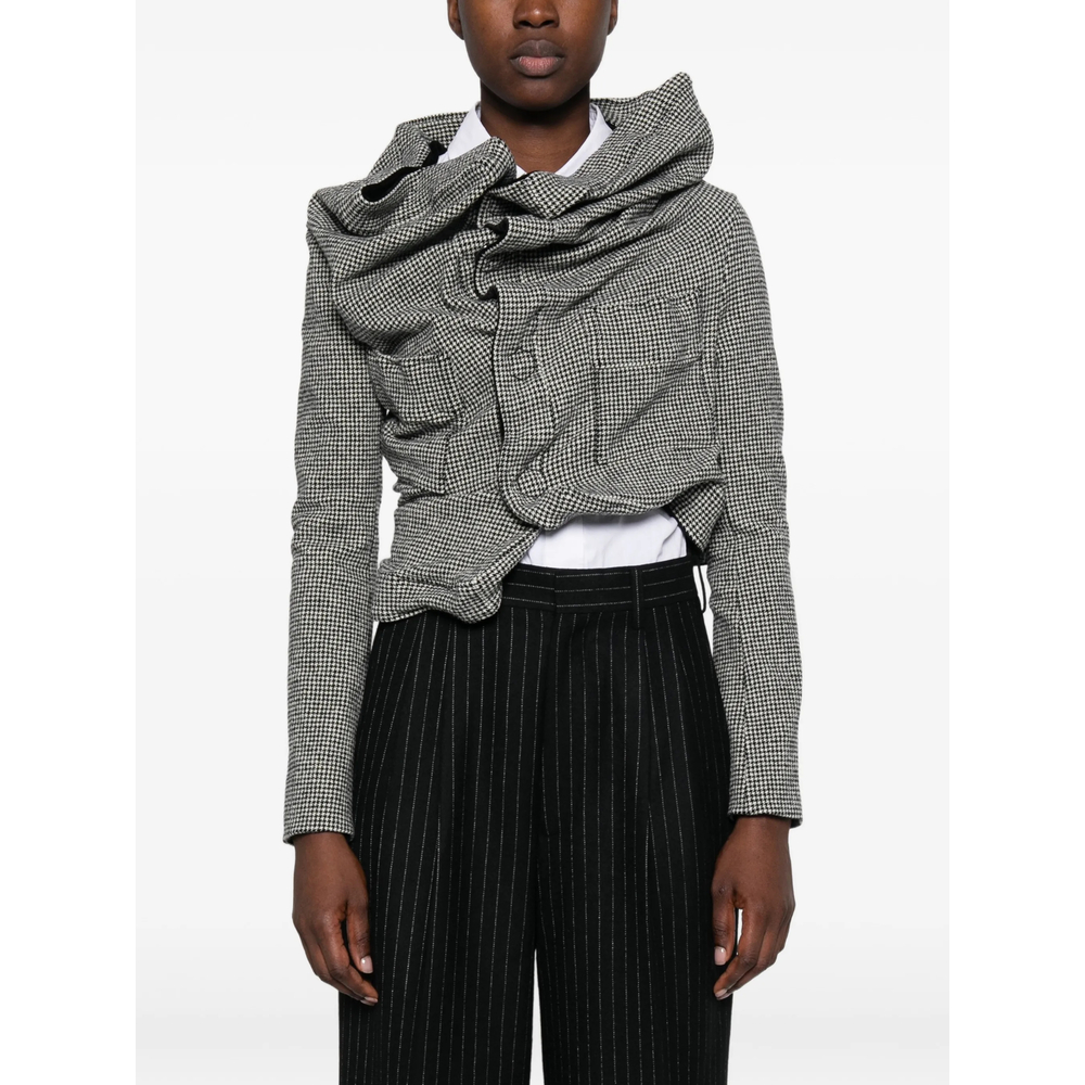 Houndstooth-Pattern Draped-Design Jacket