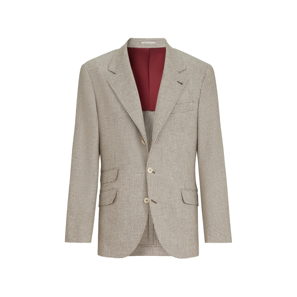 Brunello Cucinelli Wool, Alpaca And Silk Houndstooth Deconstructed Cavallo Blazer
