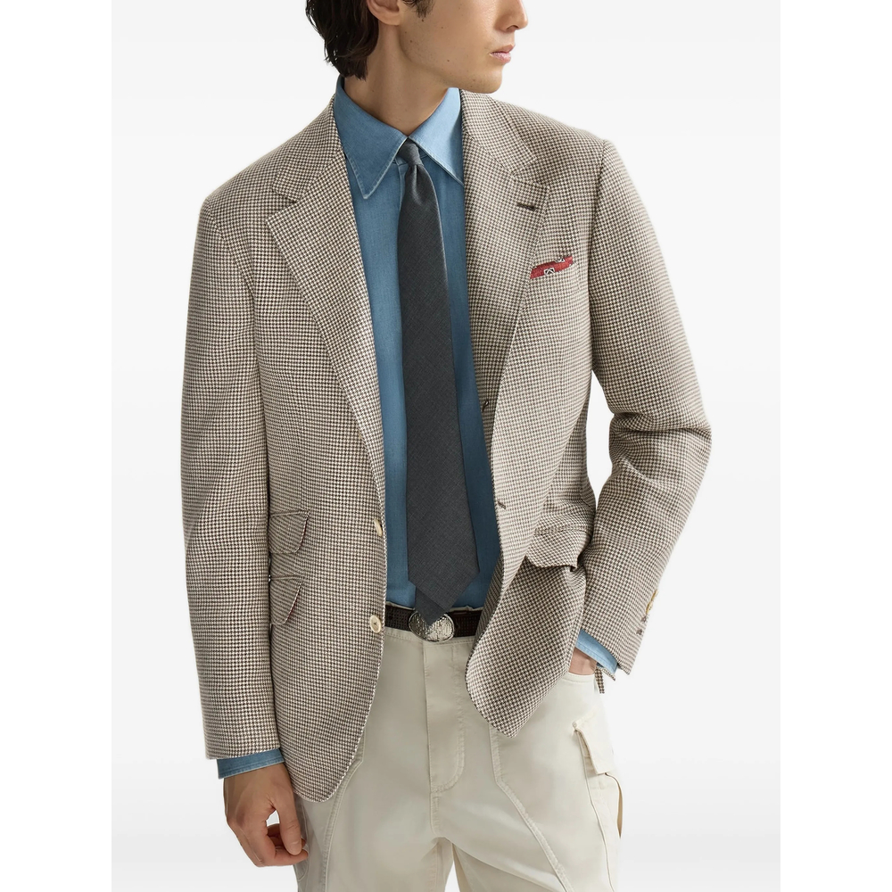 Wool, Alpaca And Silk Houndstooth Deconstructed Cavallo Blazer