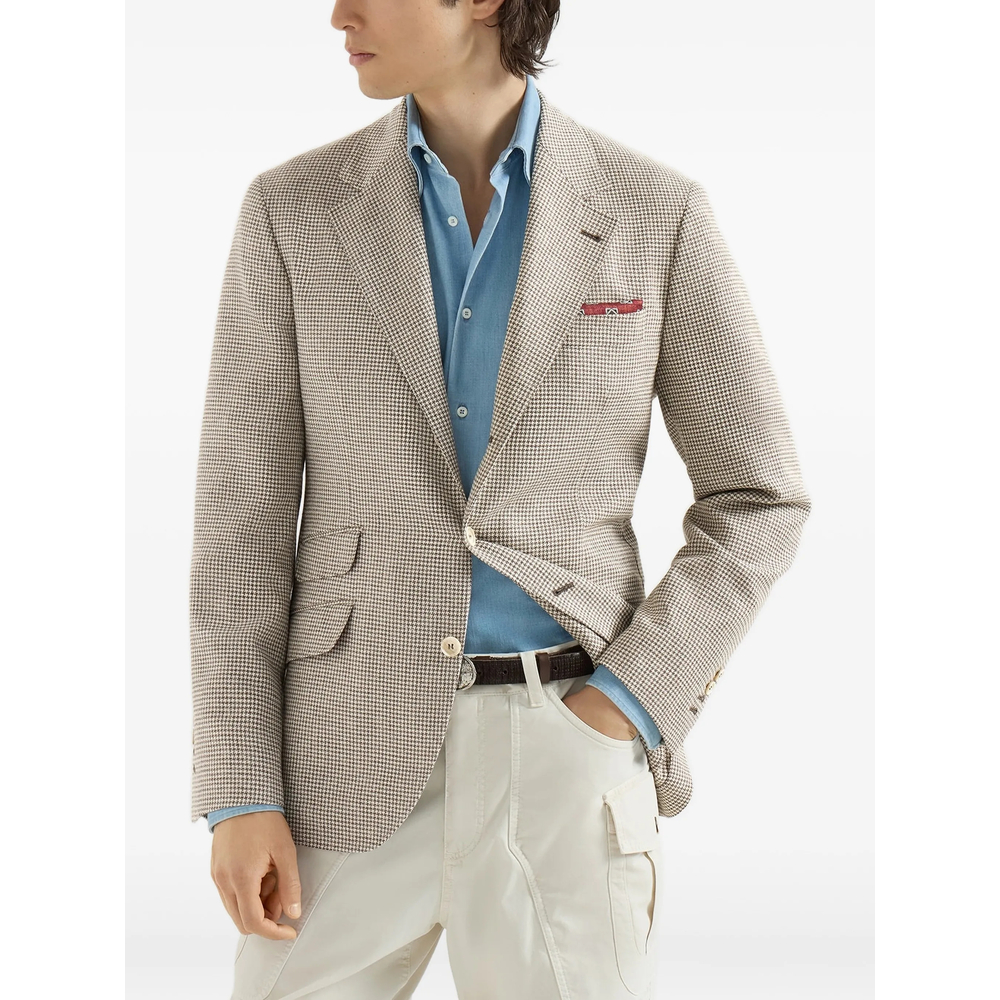 Wool, Alpaca And Silk Houndstooth Deconstructed Cavallo Blazer