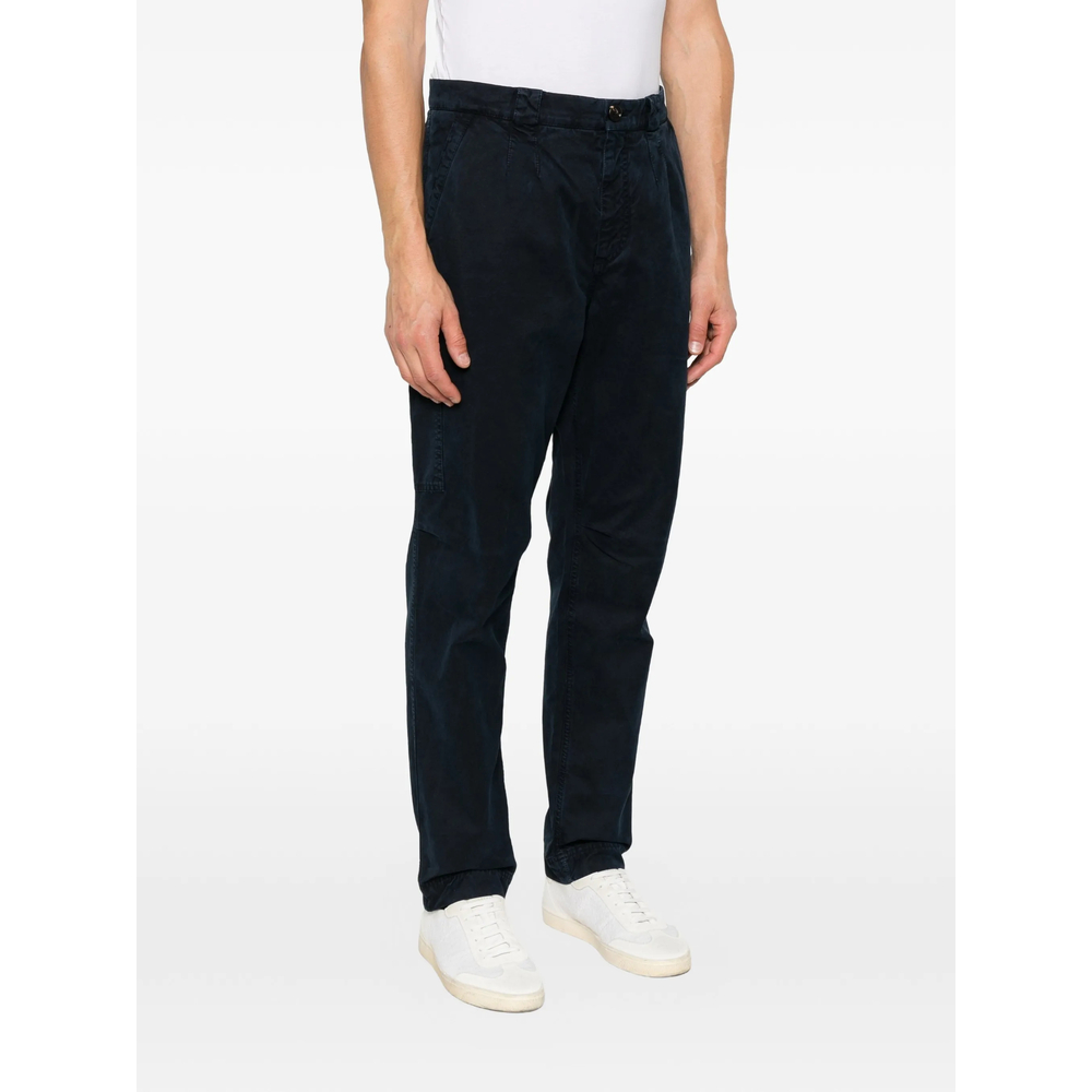 Peached Cotton Gabardine Trousers With Zipped Pocket
