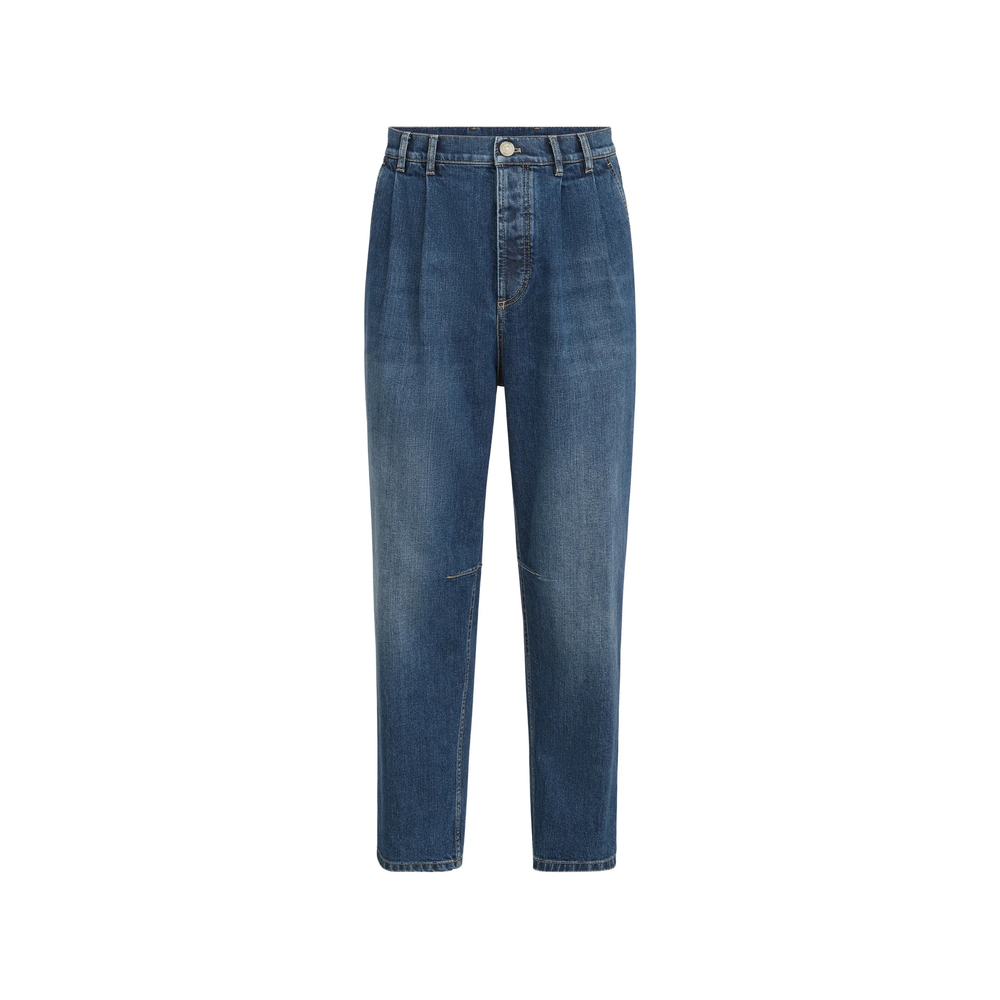 Brunello Cucinelli Comfort Cotton Denim Iconic-fit Five-pocket Trousers With Double Pleats