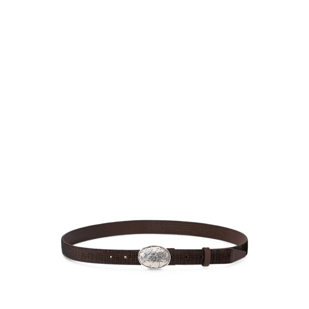 Brunello Cucinelli Textured Calfskin Belt With Braided Metal Buckle