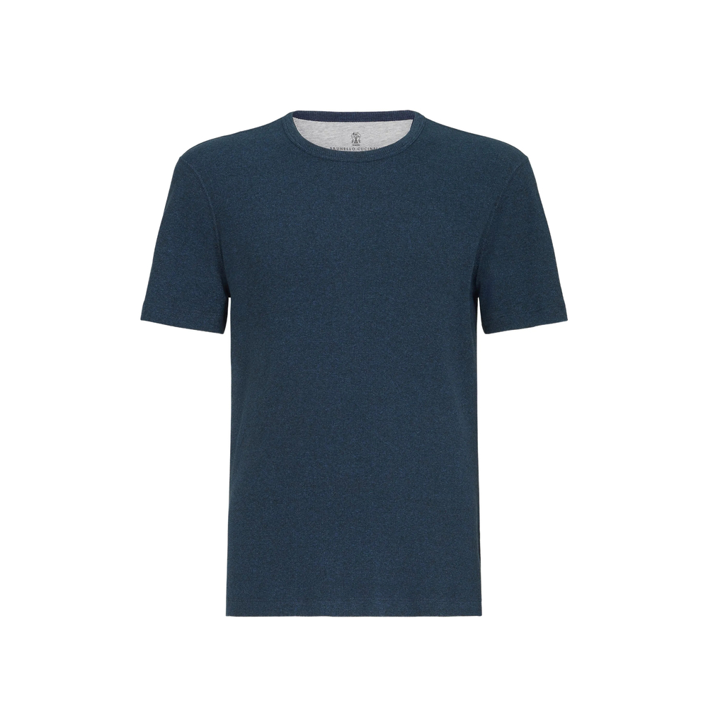Brunello Cucinelli Denim-effect Ribbed Cotton Jersey Crew-neck T-shirt