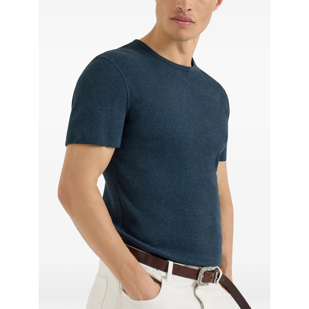 Denim-Effect Ribbed Cotton Jersey Crew-Neck T-Shirt