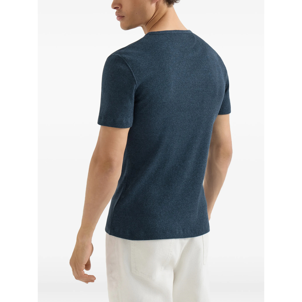 Denim-Effect Ribbed Cotton Jersey Crew-Neck T-Shirt