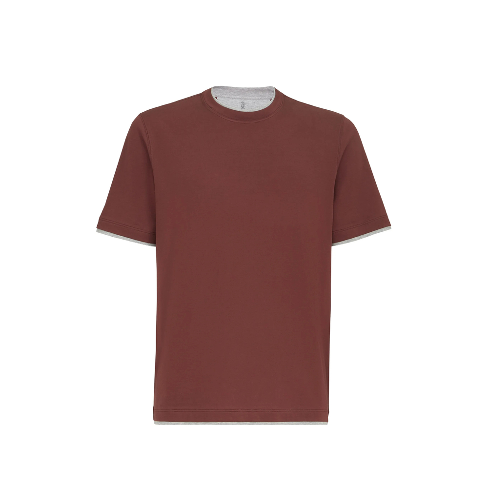 Brunello Cucinelli Cotton Jersey Crew Neck T-shirt With Faux-layering