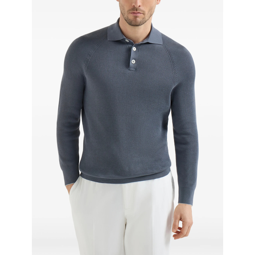 Cotton English Rib Knit Polo With Long Raglan Sleeves