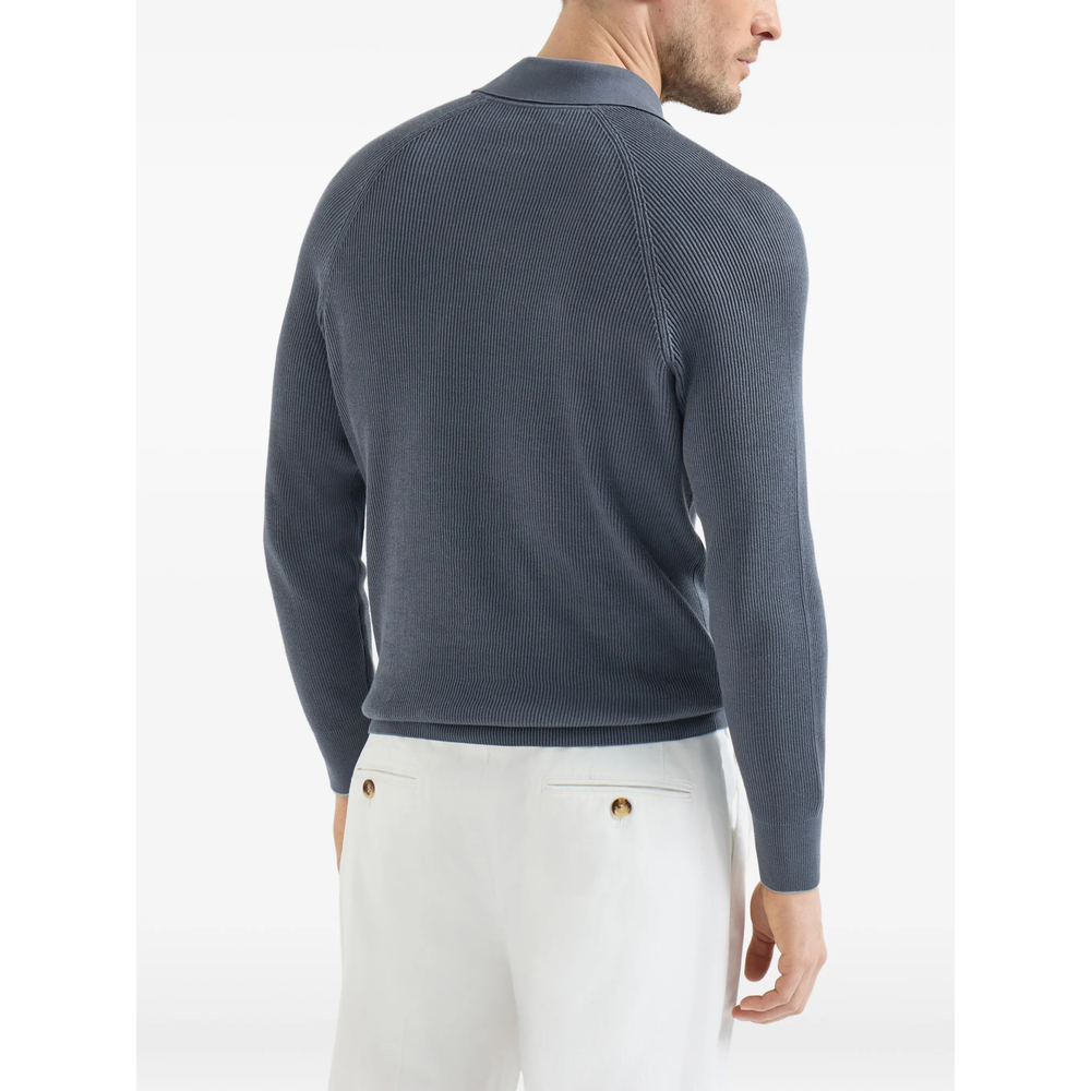 Cotton English Rib Knit Polo With Long Raglan Sleeves