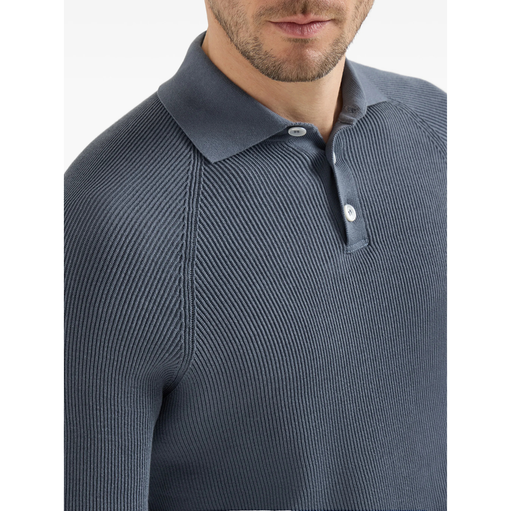 Cotton English Rib Knit Polo With Long Raglan Sleeves